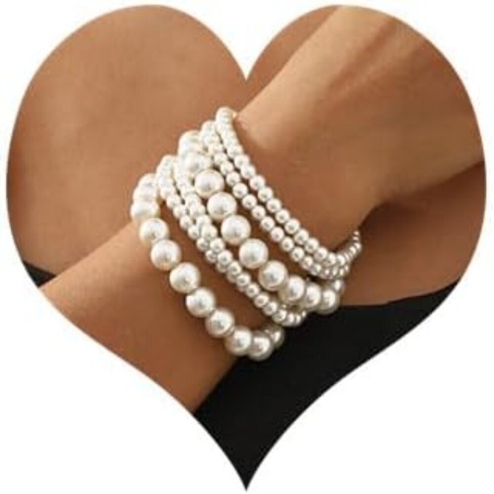 6 Pack Pearls Bracelets for Women Pearls Bracelets Set Boho Jewelry for Hallowee